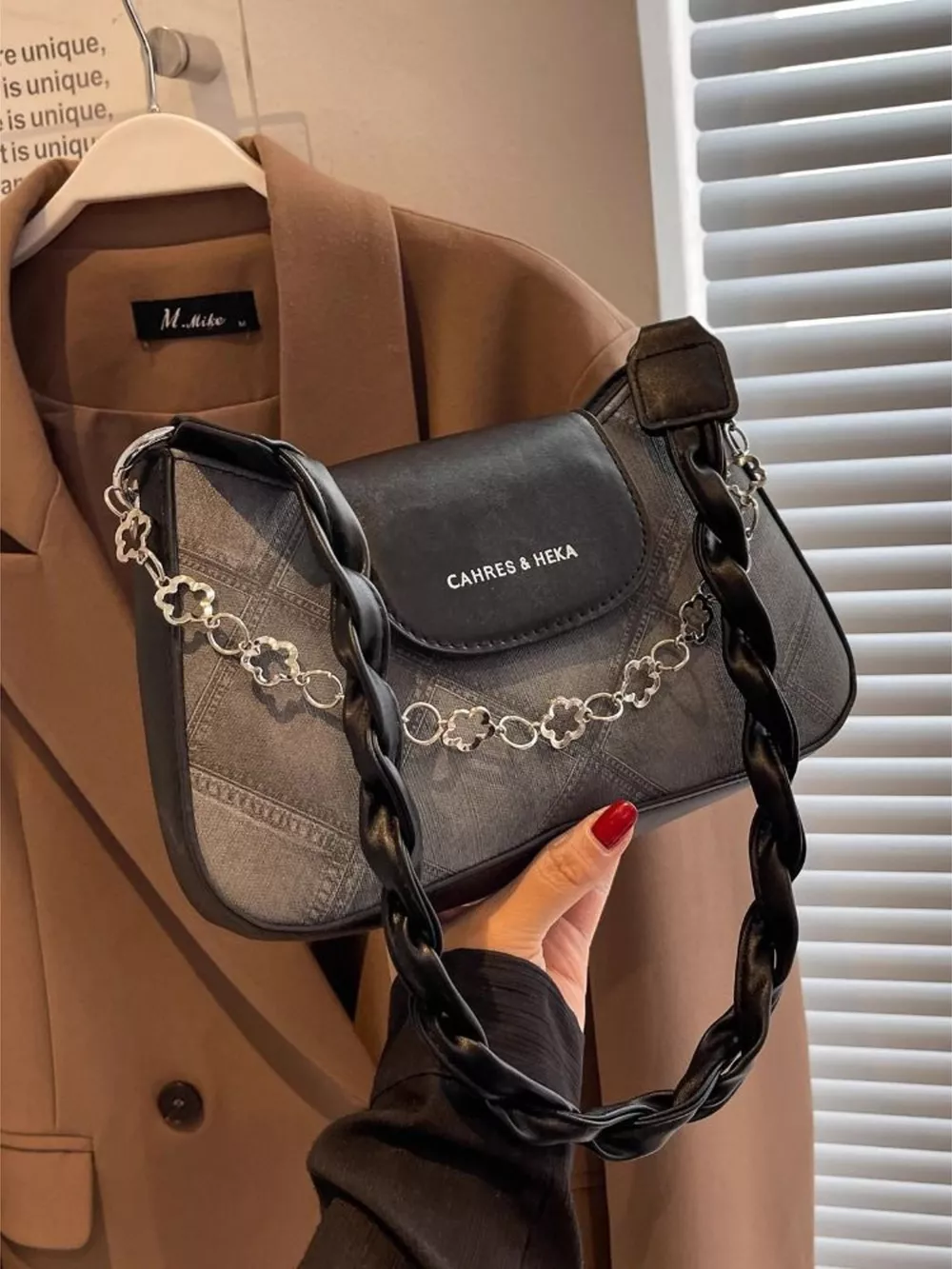 Chain Decor Leather Shoulder Bag, image 5