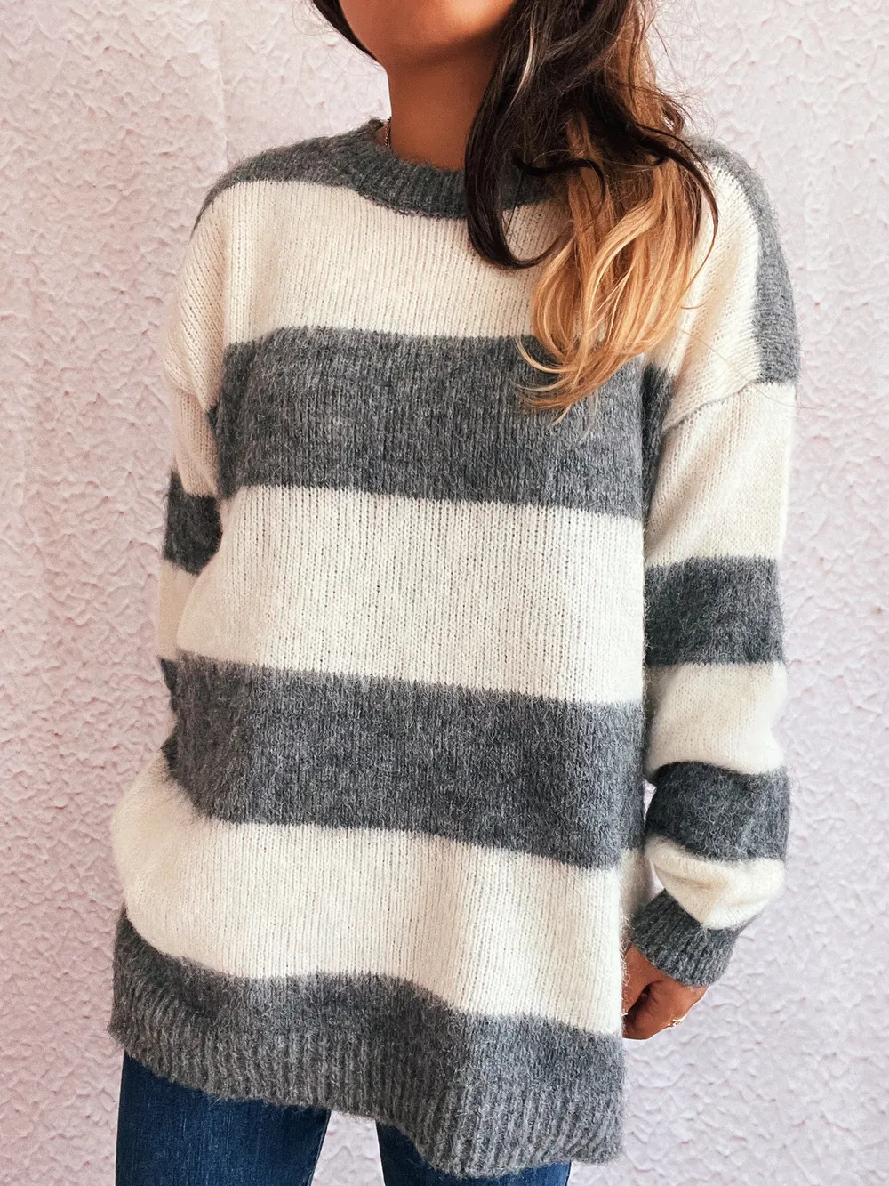 Striped Contrast Long Sleeve Sweater, image 3