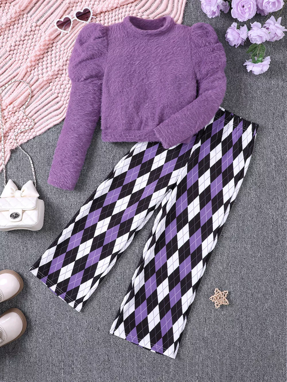 Children's Fuzzy Knit Top & Pants Set