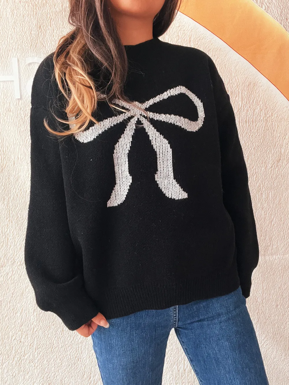 Bow Pattern Casual Long Sleeve Sweater, image 8