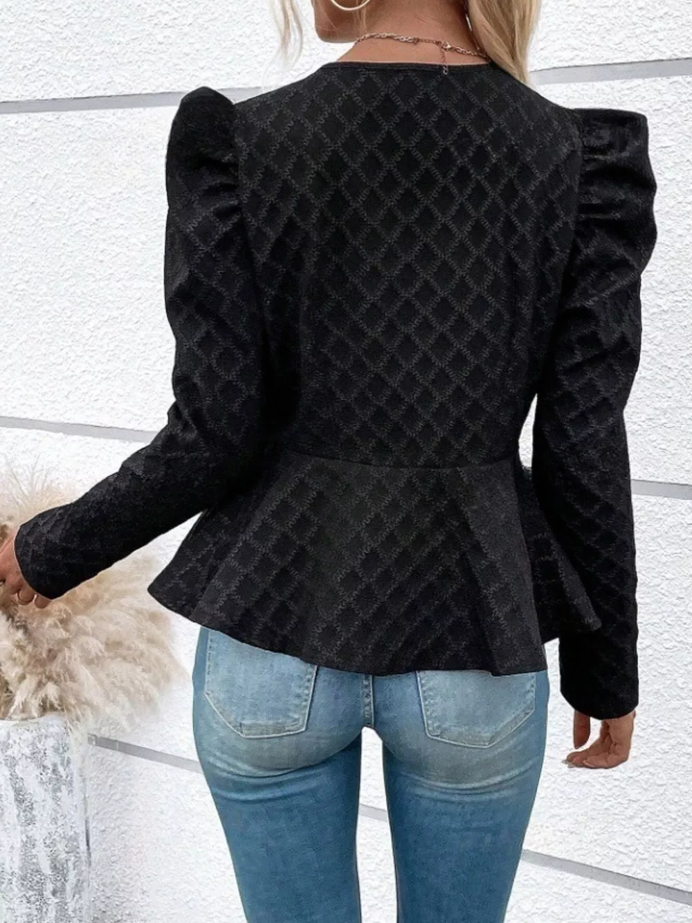 Puff Sleeve Textured Jacquard Jacket, image 3