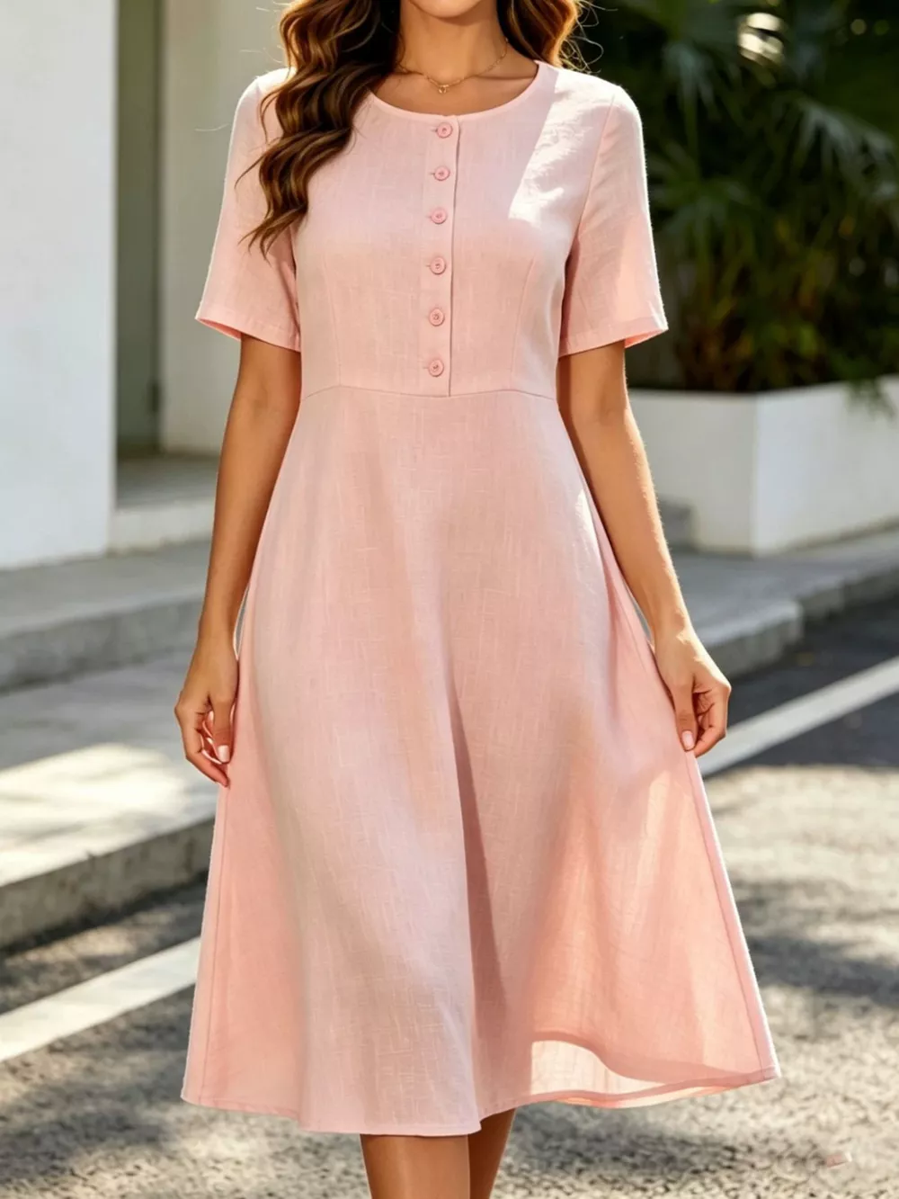Button Detail A-Line Midi Dress, image 2