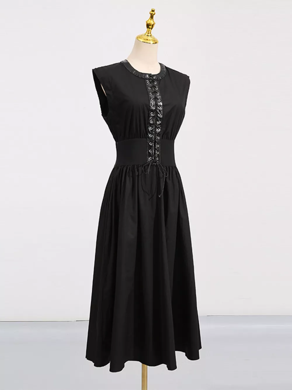 Lace-Up Corset Sleeveless Midi Dress, image 3