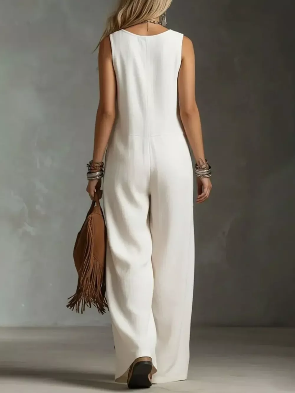 Full Size Sleeveless Button Front Wide Leg Jumpsuit Plus Size, image 3