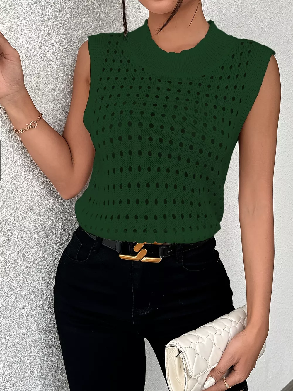 Hollow Out Round Neck Knit Tank, image 14