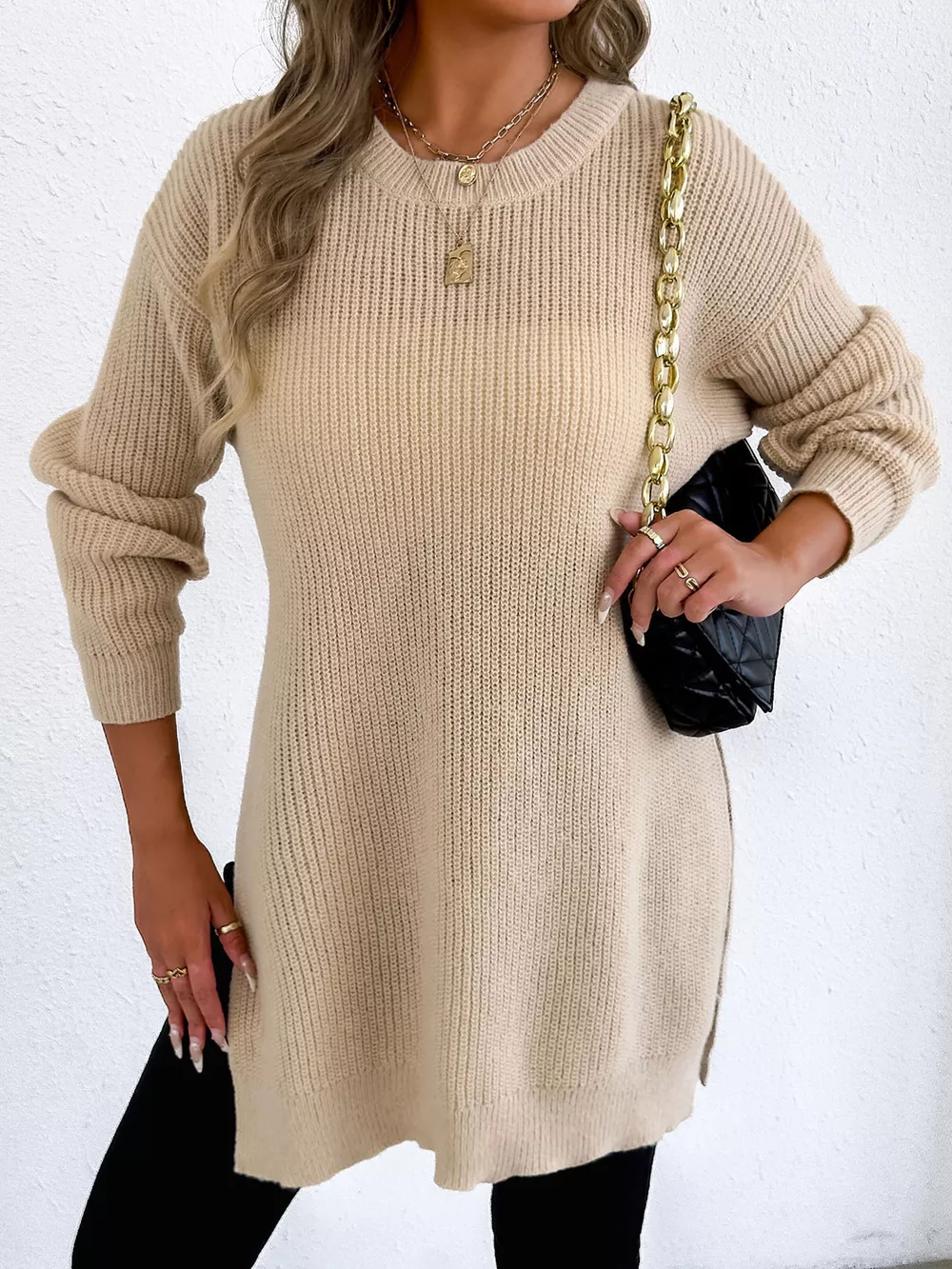 Side-Slit Dropped Shoulder Sweater, image 5