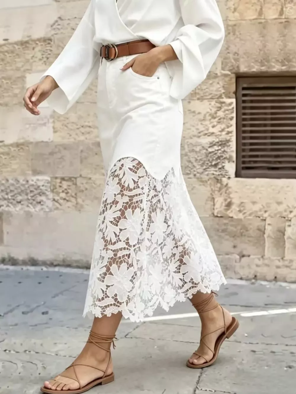 Lace Trimmed Slit Skirt, image 2