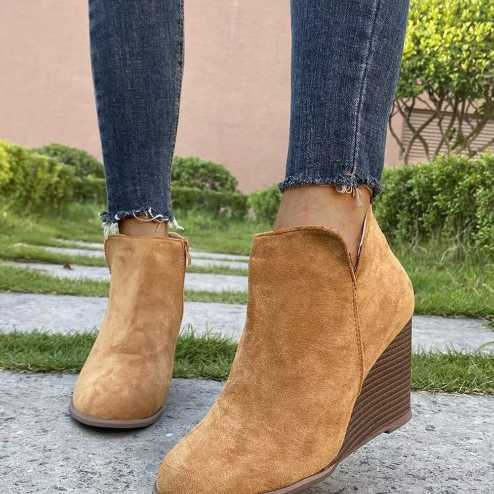 Side Zipper Wedge Boots, image 7