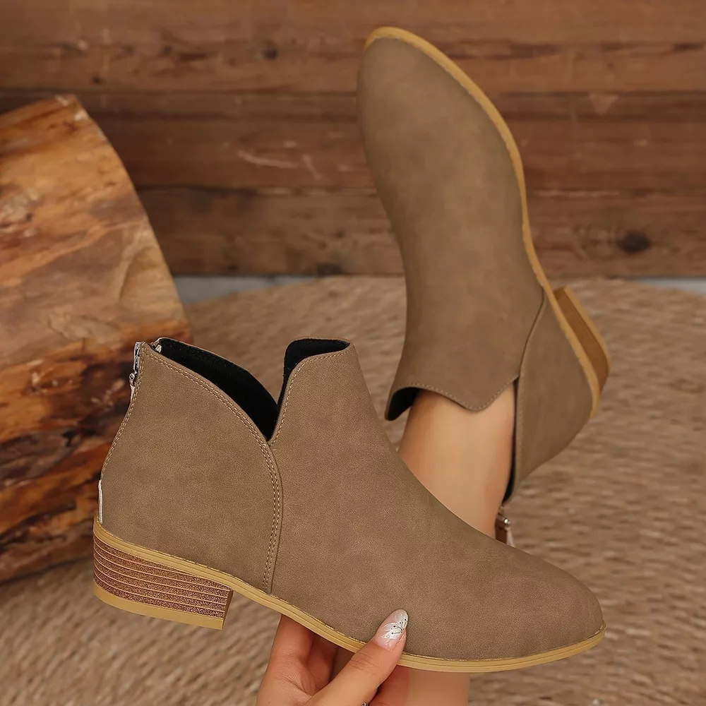 Classic Faux Leather V-Cut Ankle Boots with Block Heel, image 5