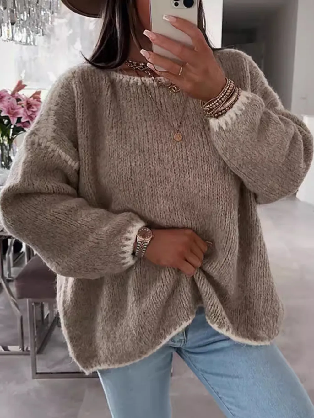Contrast Trim Oversized Sweater, image 16