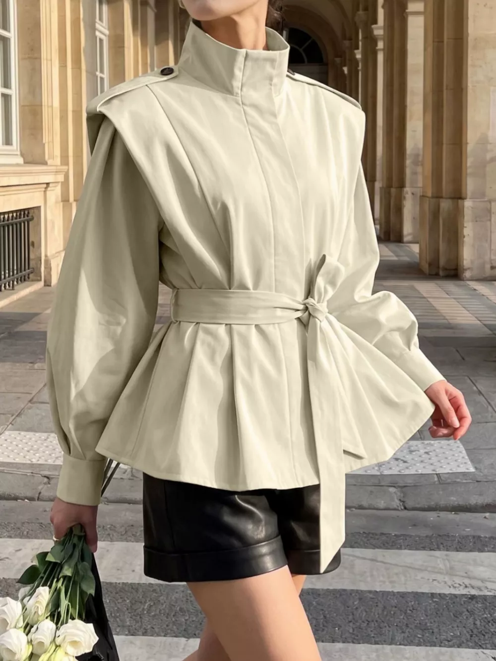 Stand-Collar Belted Outerwear, image 8