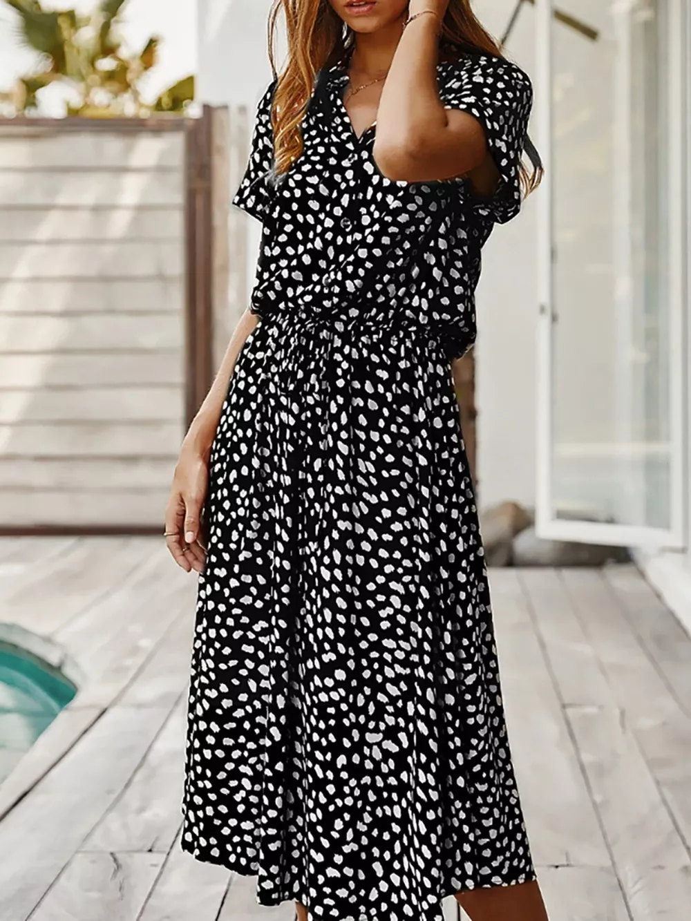 Polka Dot Button Front Midi Dress, image 7