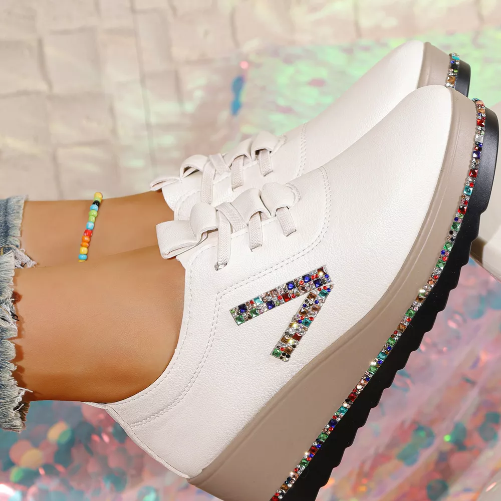 Rhinestone Round Toe Wedge Sneakers, image 6