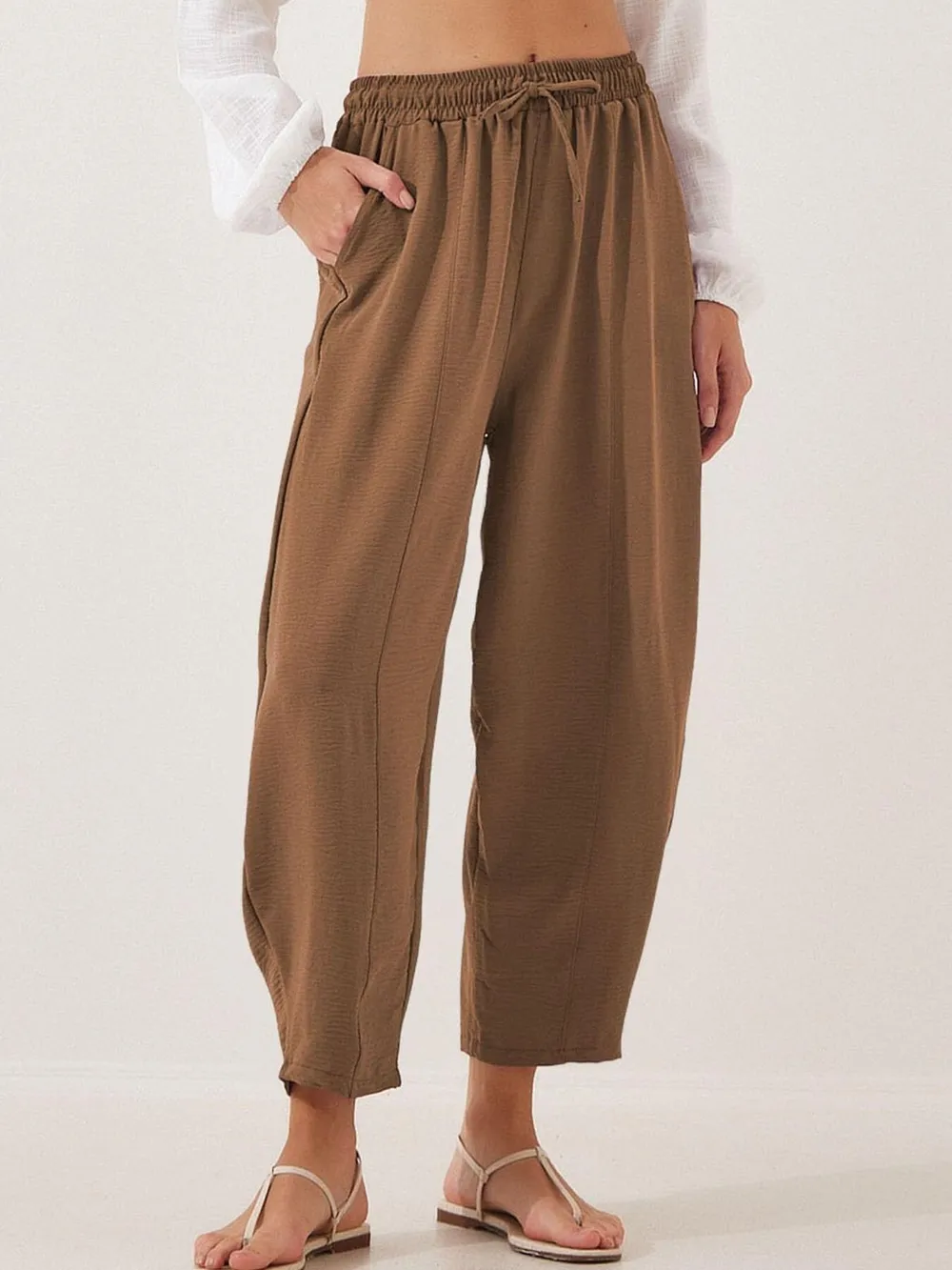 Full Size Drawstring Wide Leg Cropped Pants Plus Size, image 10