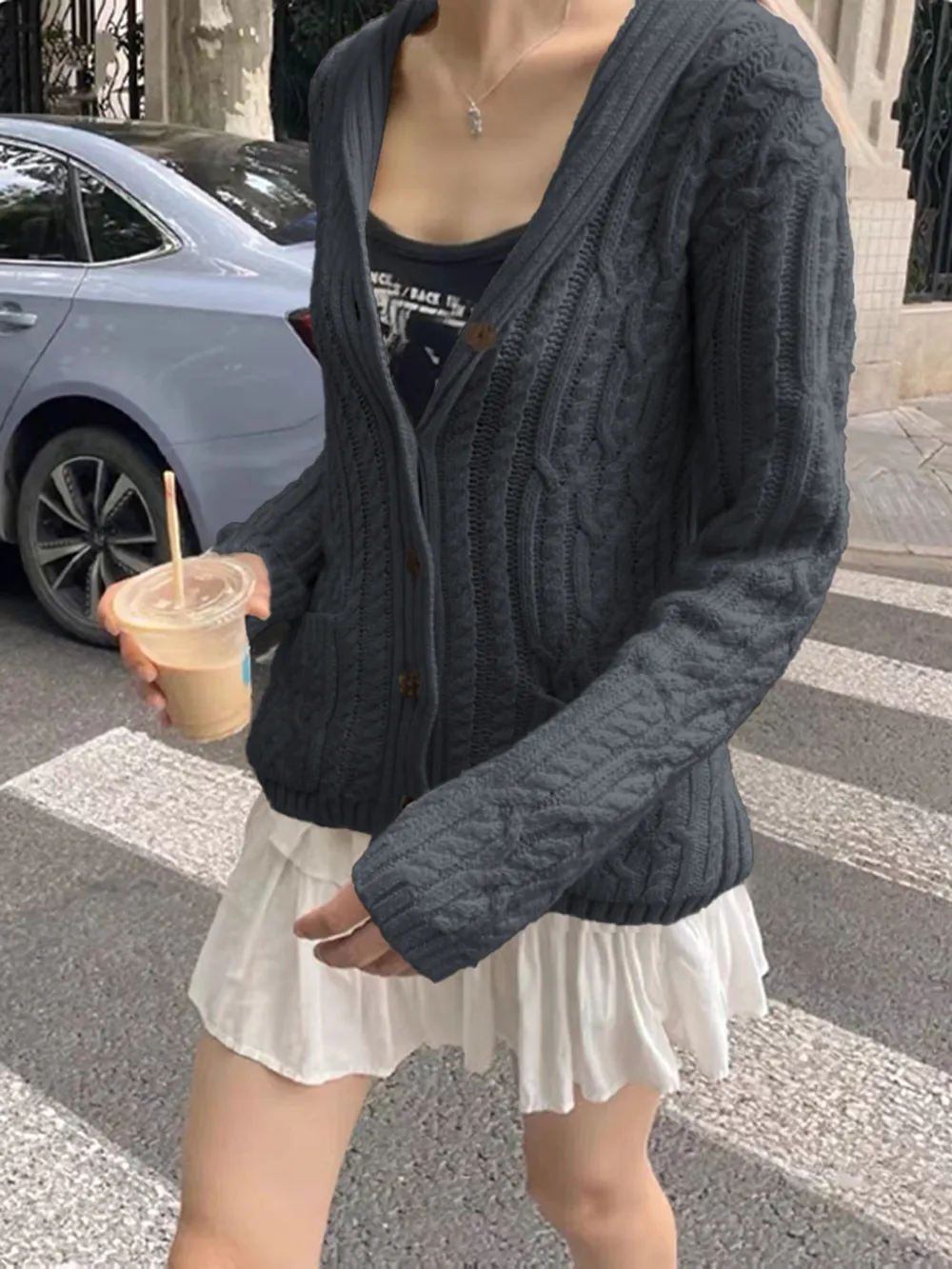 Cable Knit Button Up Cardigan, image 8