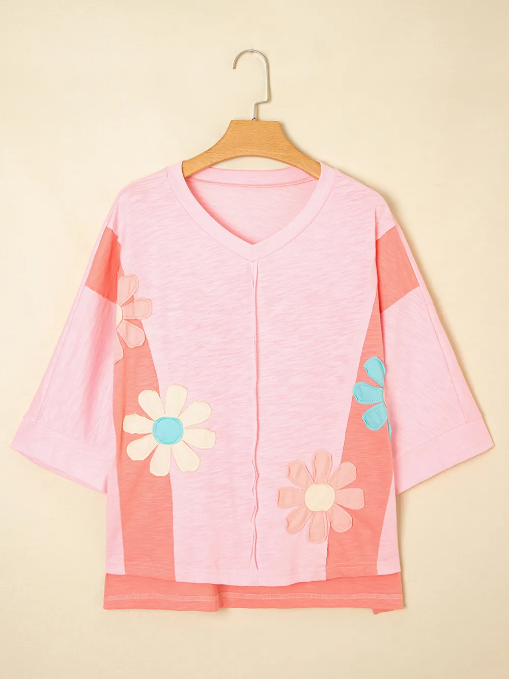 Flower Patched Exposed Seam Oversized T Shirt, image 5