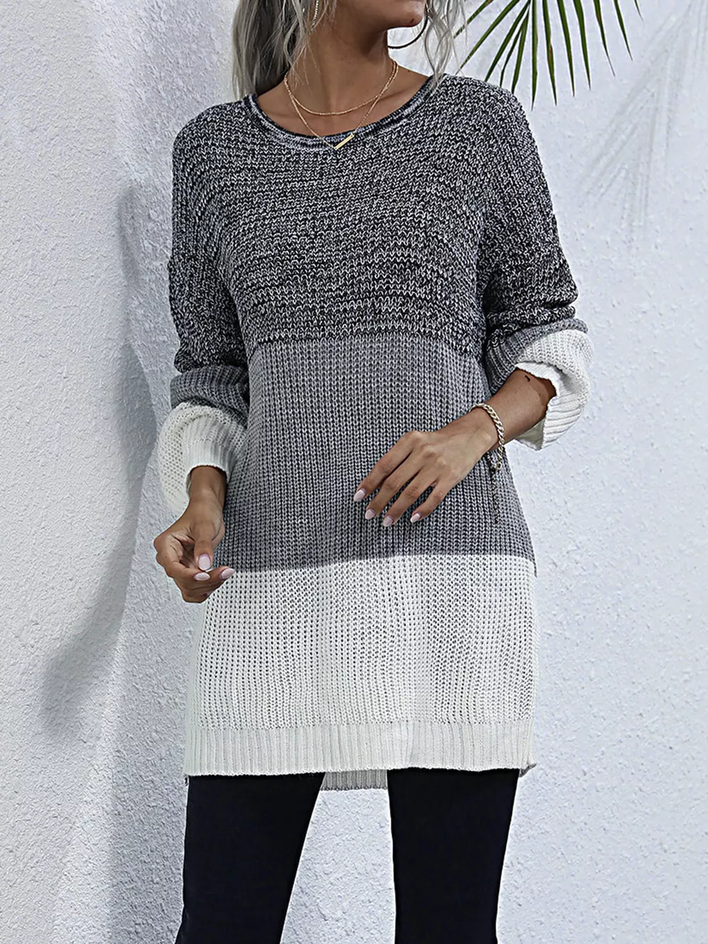 Color Block Round Neck Oversized Sweater, image 9