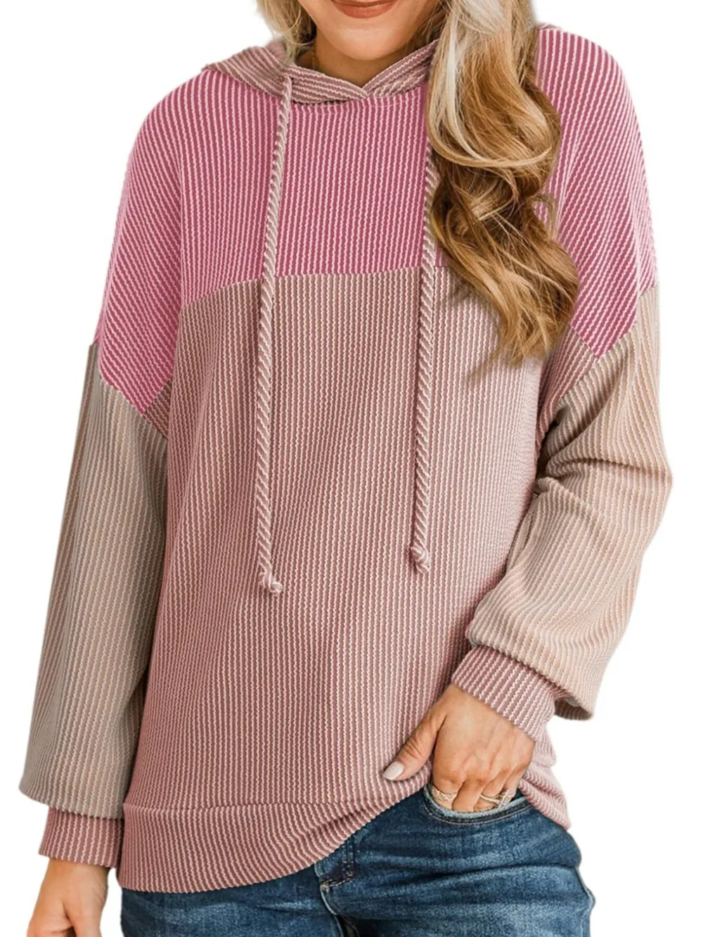 Drawstring Color Block Long Sleeve Hoodie, image 8