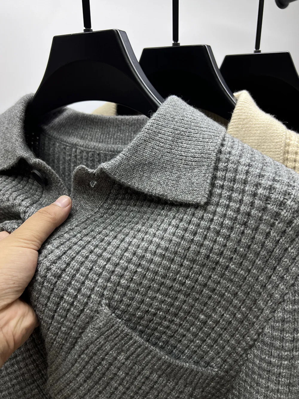 Men's Plus Size Button-Front Knit Cardigan with Collar, image 3