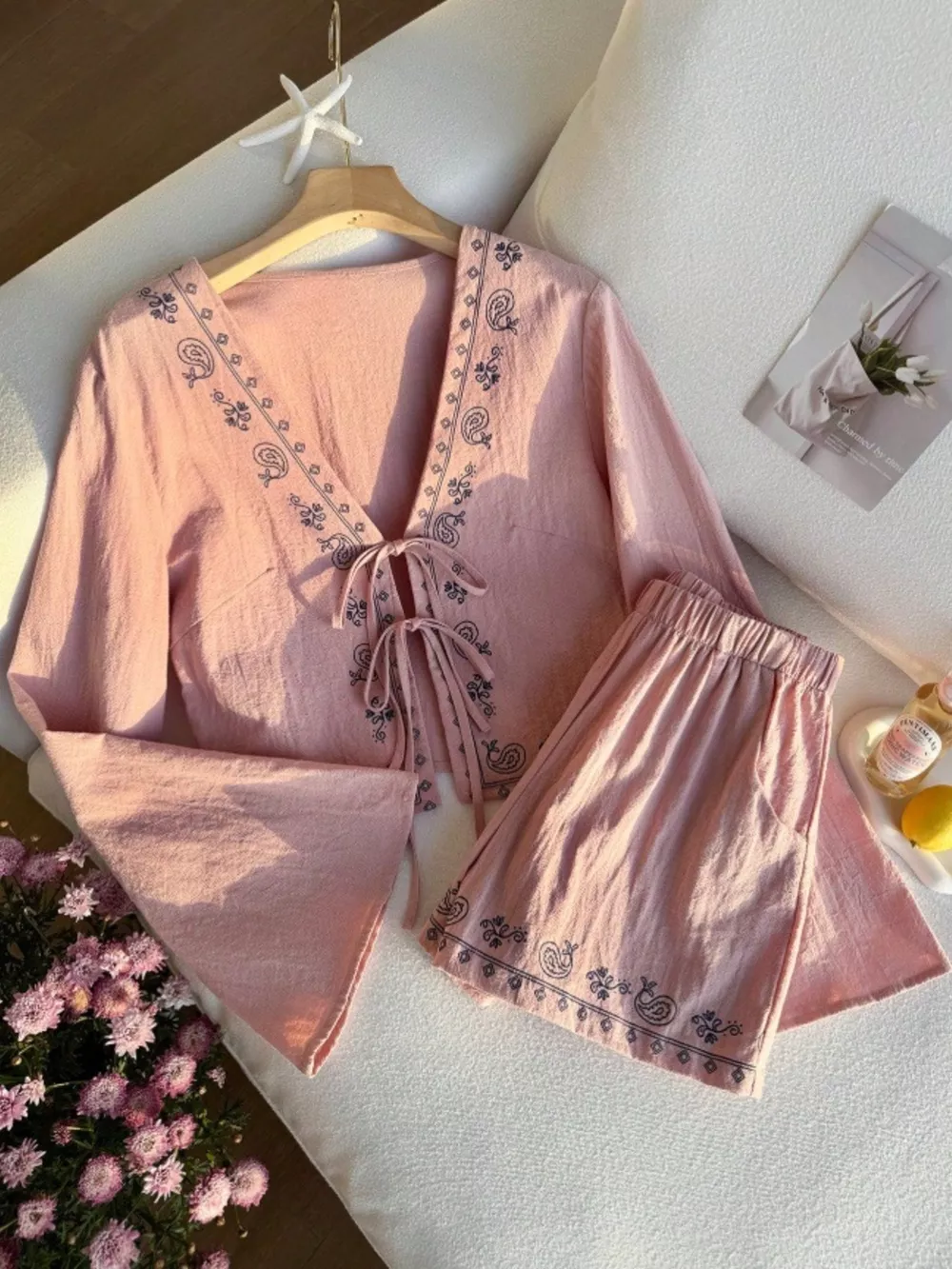 Embroidered Tie-Front Top & Shorts Set, image 22