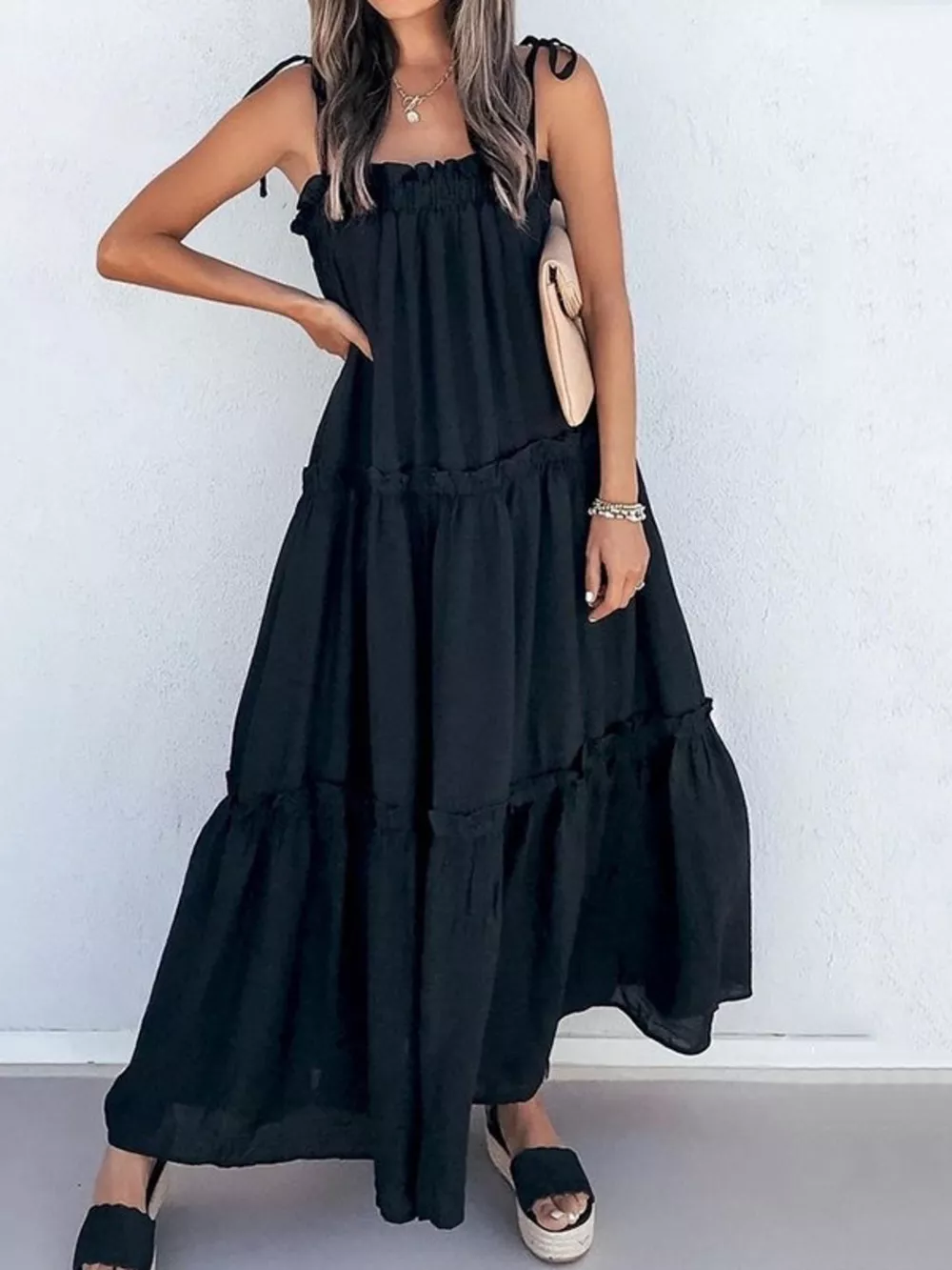 Tiered Spaghetti Strap Maxi Dress, image 4