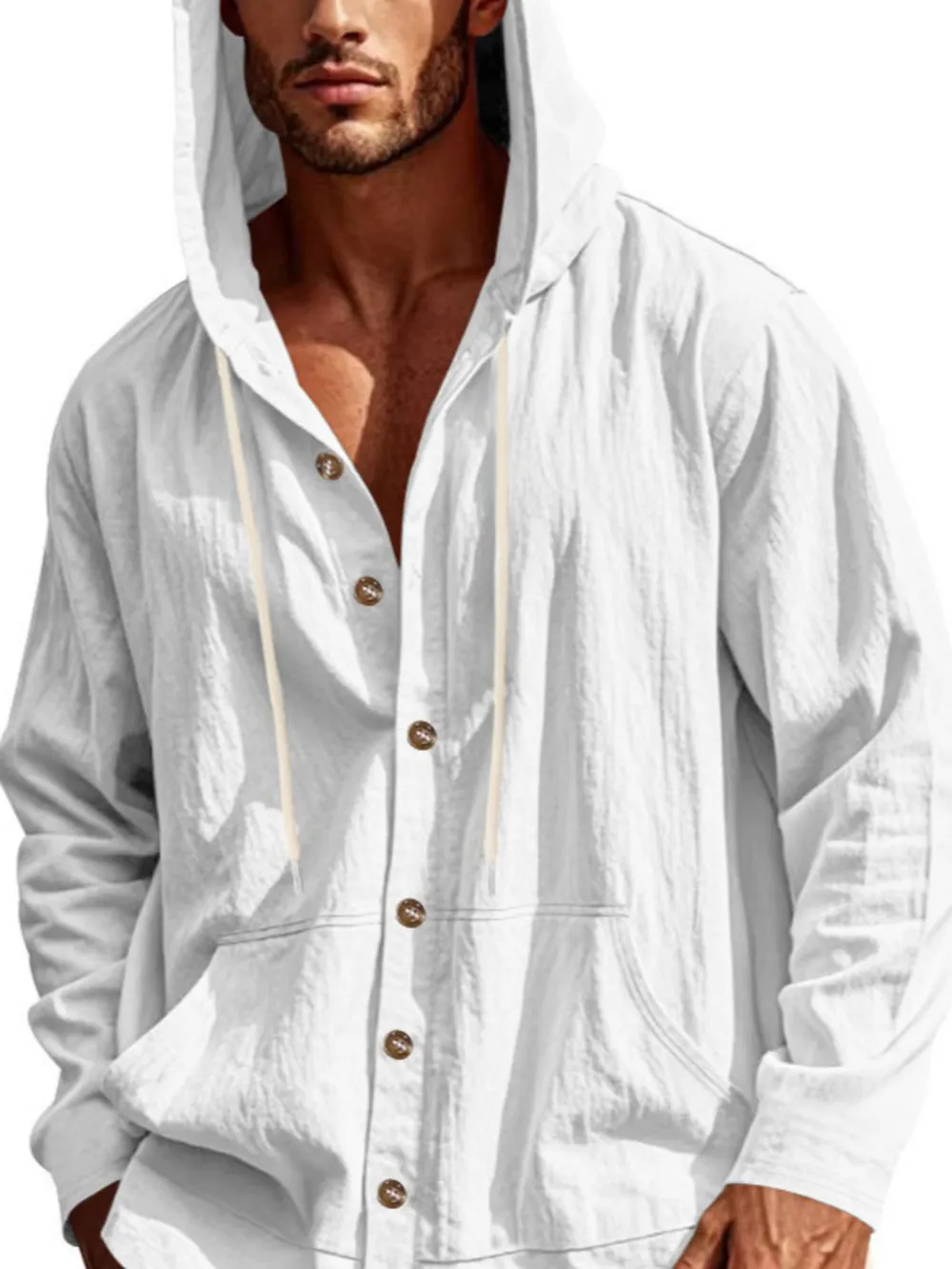 Men's Full Size Drawstring Button Up Hooded Top Plus Size, image 12