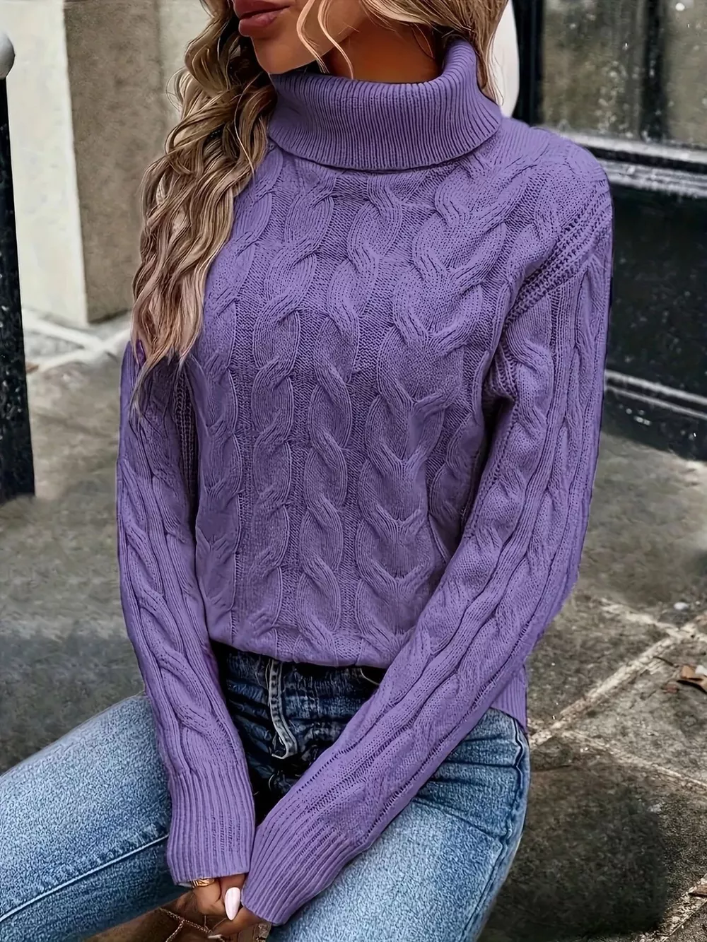 Cable-Knit Turtleneck Sweater, image 4
