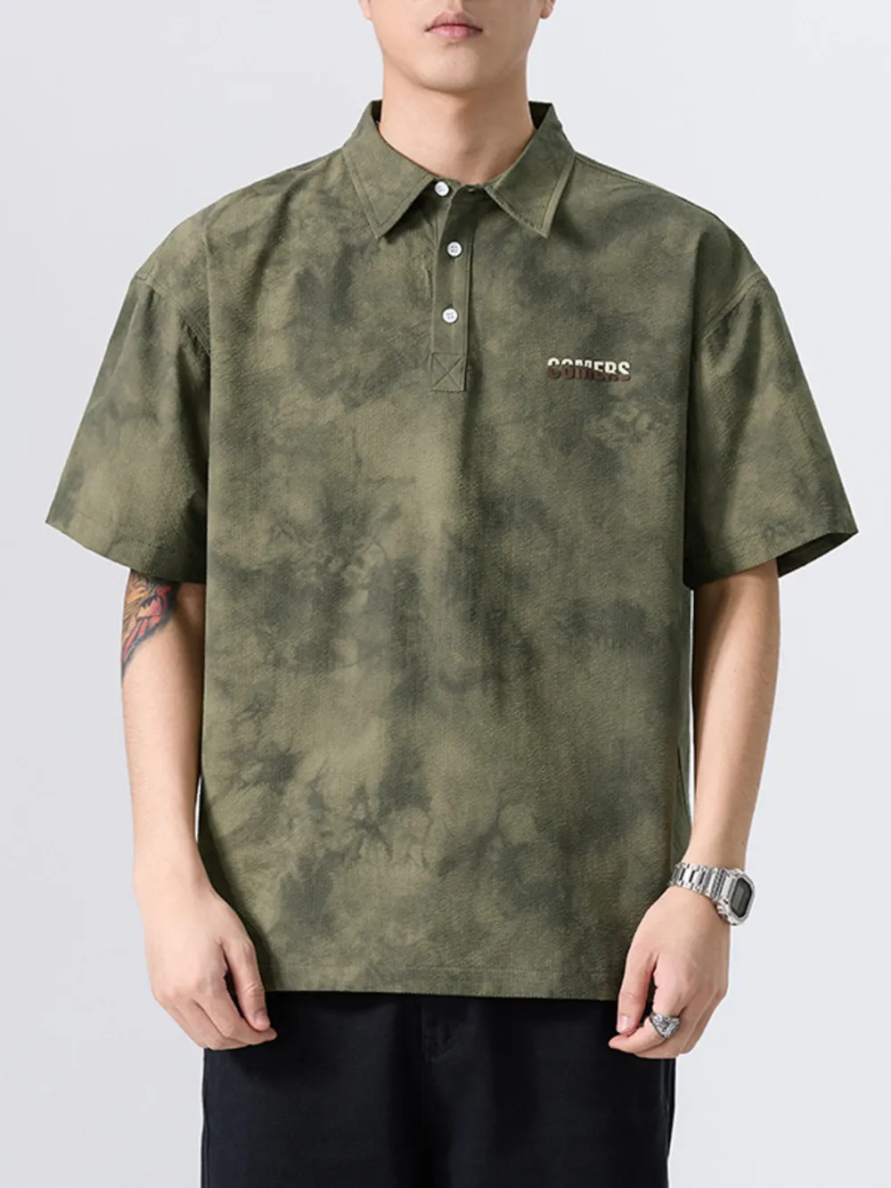 Men's Plus Size Tie-Dye Short Sleeve Polo Shirt