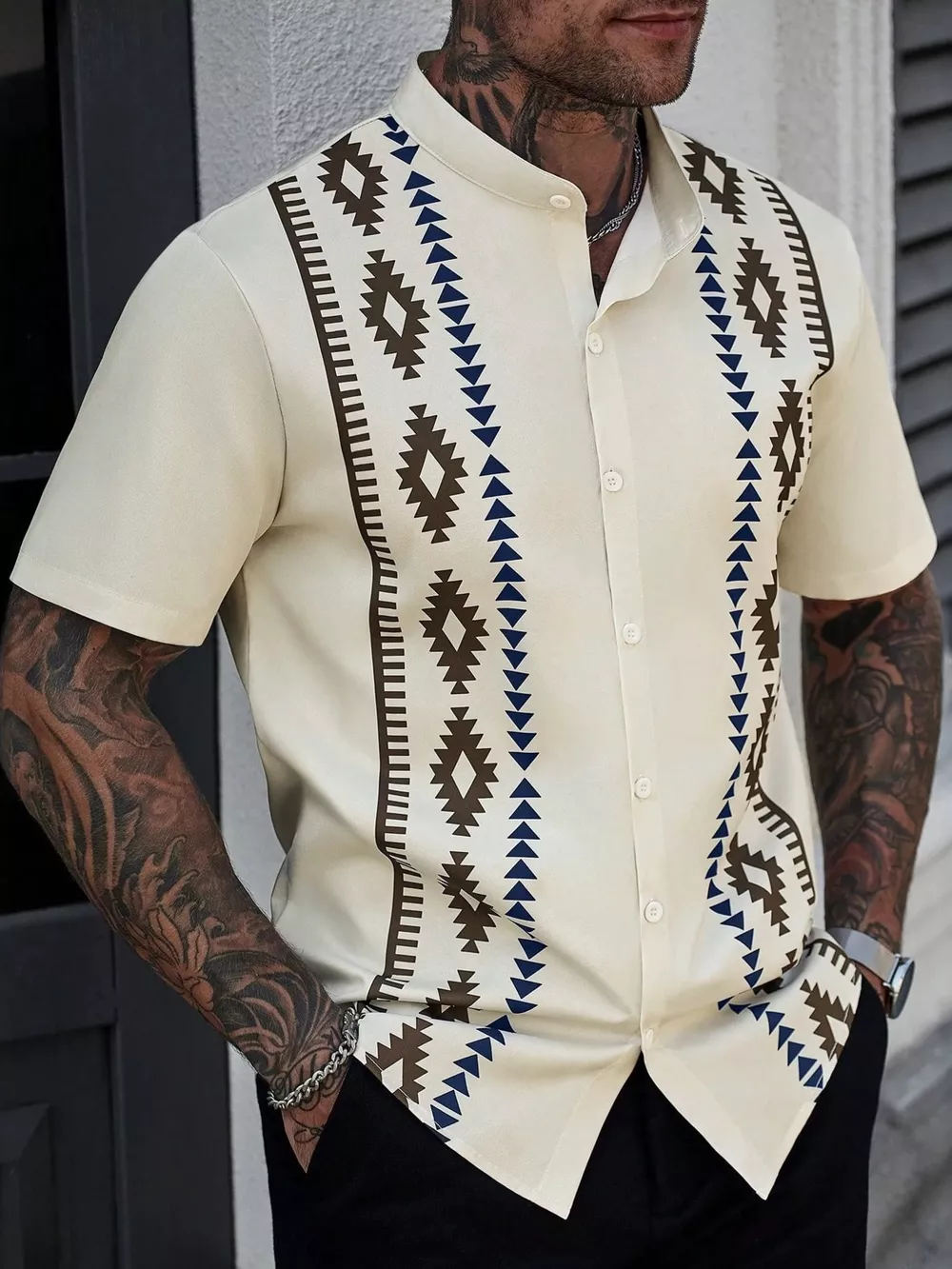 Men's Geometric Print Short Sleeve Shirt, image 2