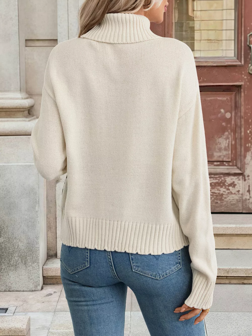 Geometric Turtleneck Long Sleeve Sweater, image 3