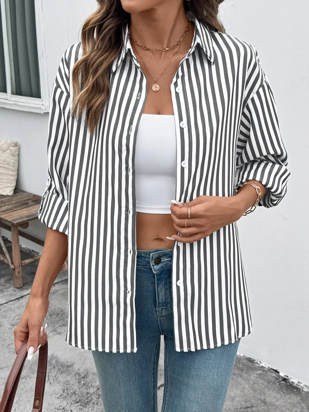 Striped Oversized Button-Up Shirt, image 5