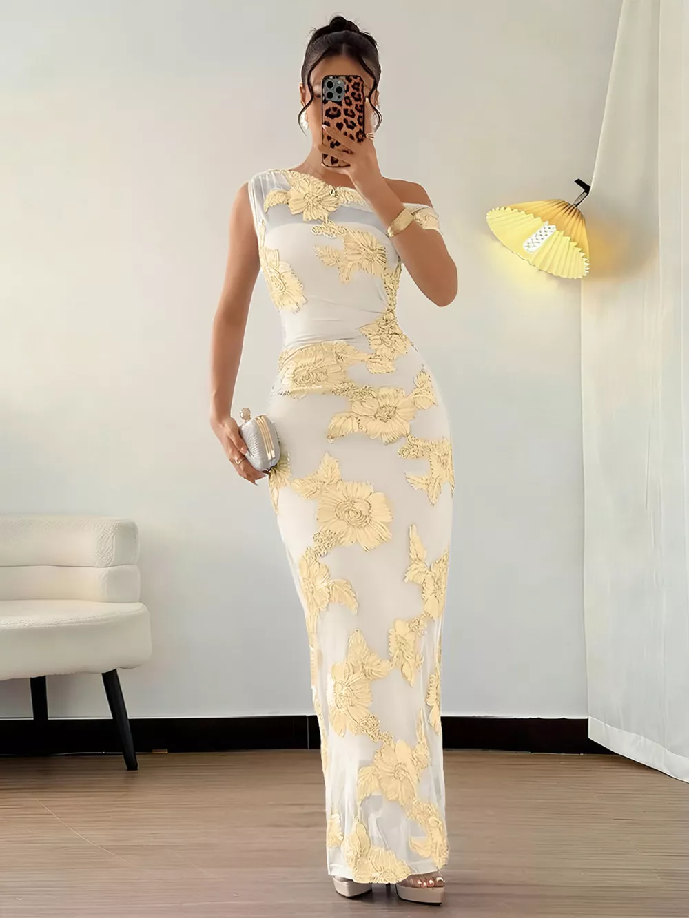 Embroidered One Shoulder Maxi Dress, image 9