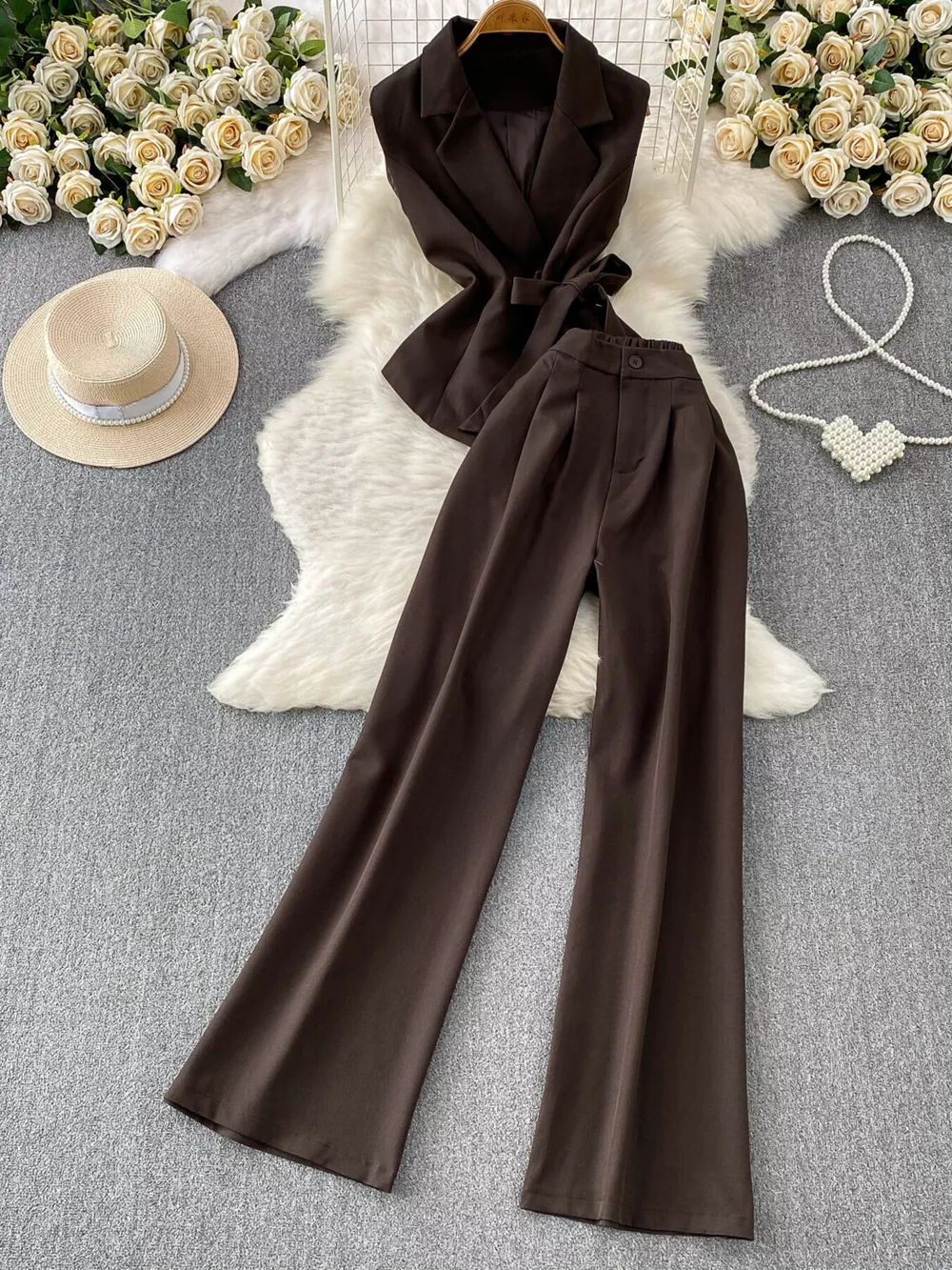 Sleeveless Blazer and Wide-Leg Pants Set, image 6