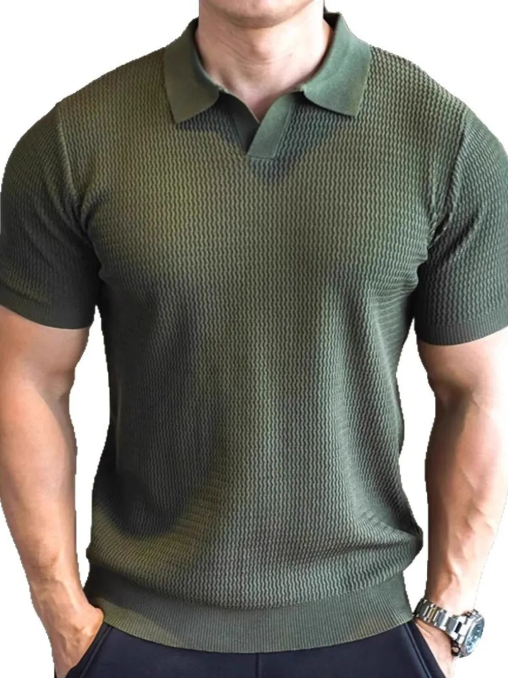 Men's Full Size Textured Knit Polo Shirt Plus Size, image 6
