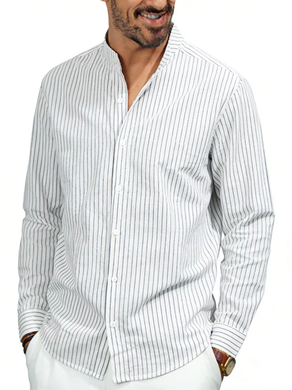 Men's Full Size Striped Long Sleeve Shirt Plus Size, image 13