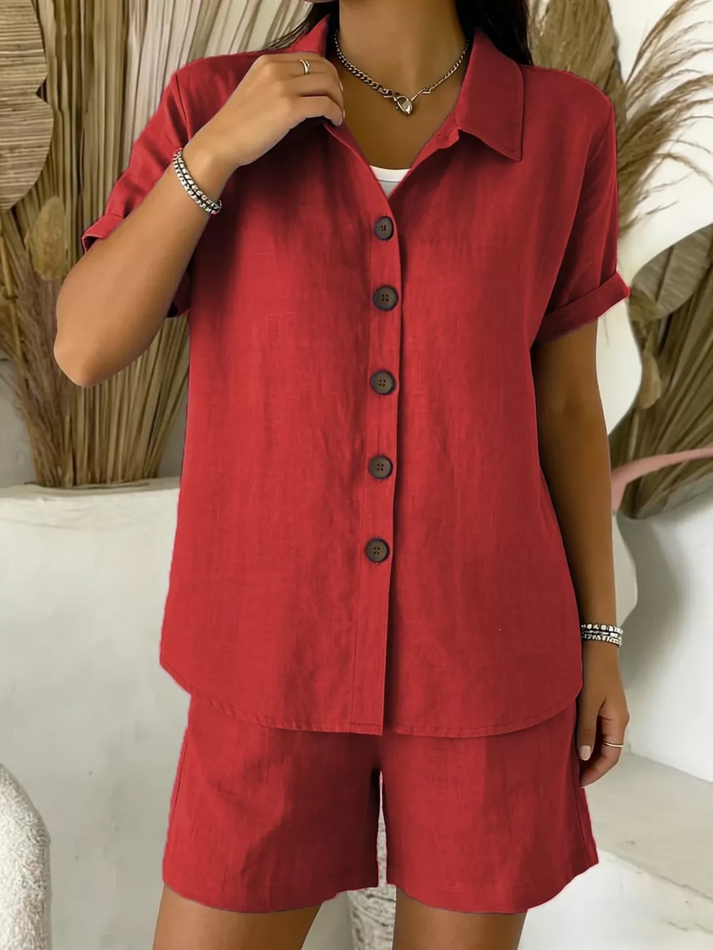 Full Size Button-Up Shirt and Shorts Set Plus Size, image 6