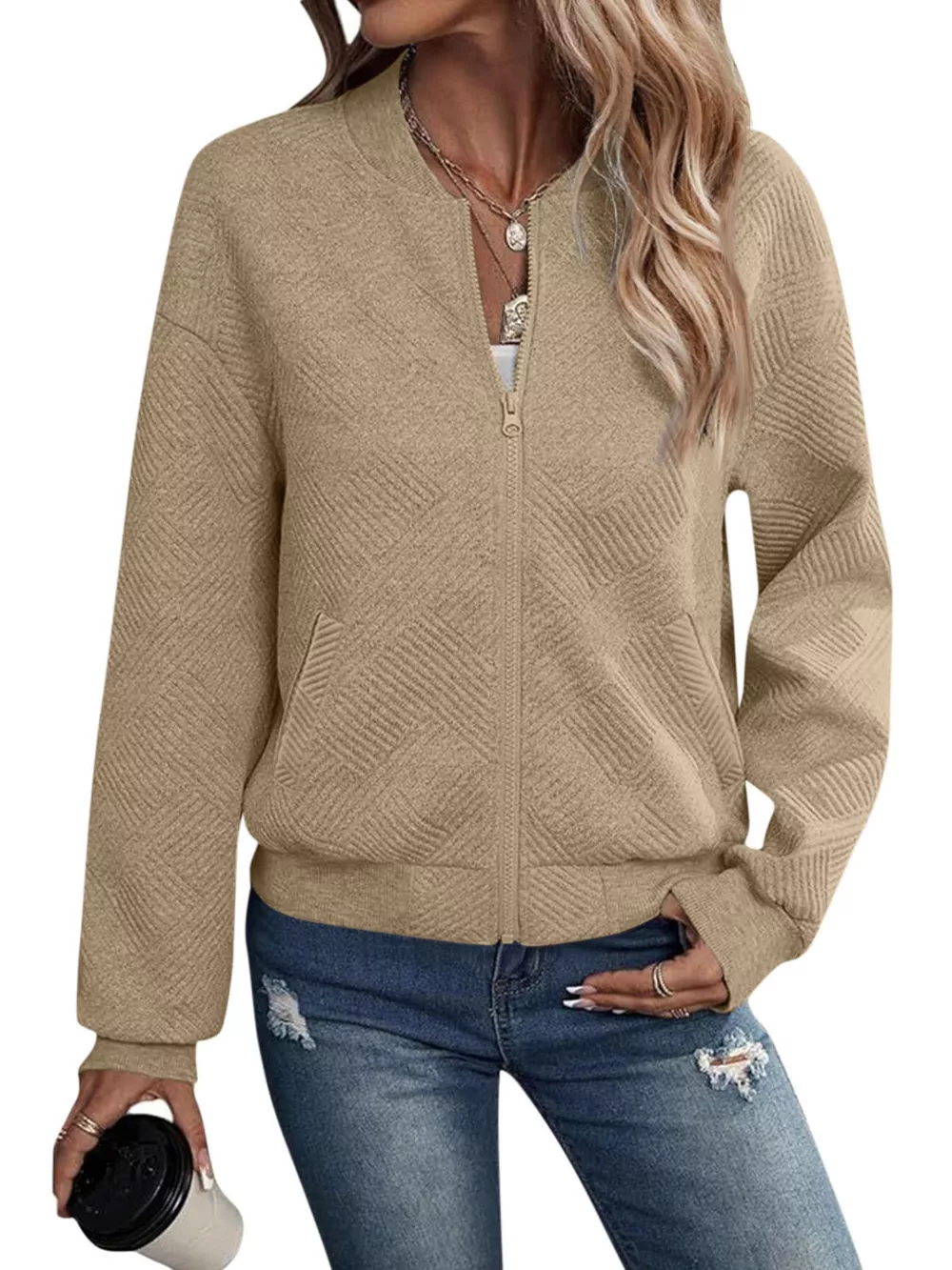 Textured Knit Zip-Up Jacket, image 28