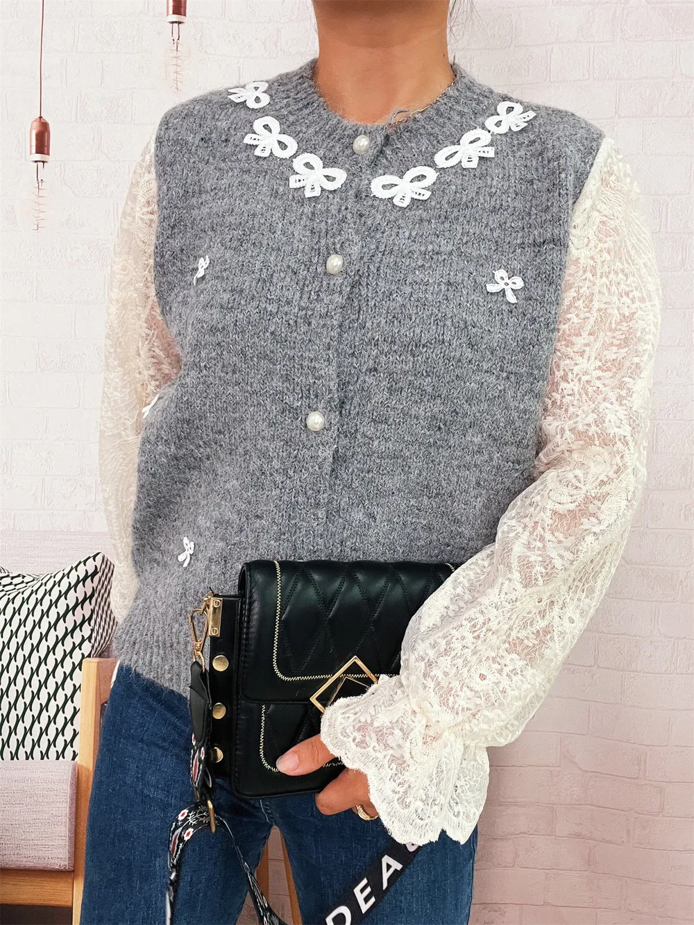 Lace Sleeve Button-Up Cardigan, image 11