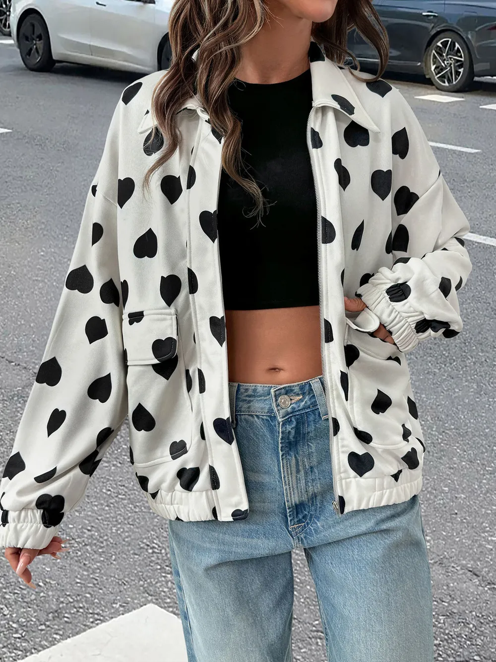 Heart Print Zip Up Jacket, image 4