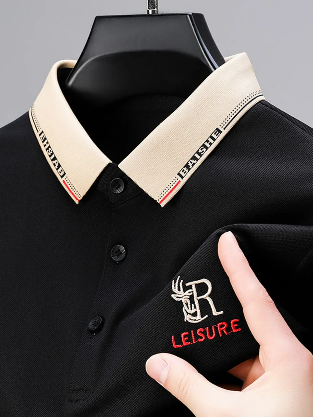 Men's Plus Size Contrast Collar Embroidered Polo Shirt