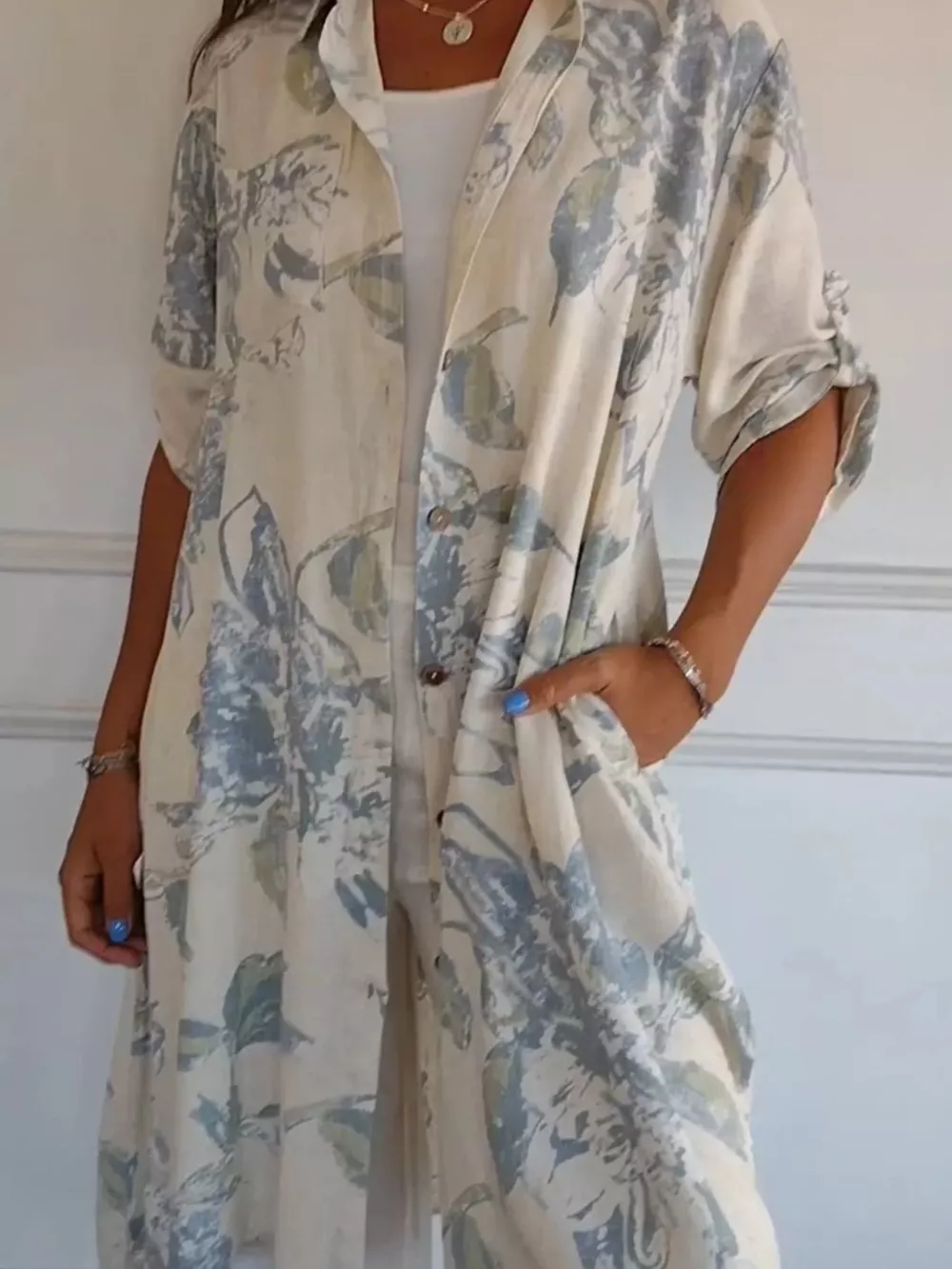 Full Size Floral Print Button-Up Shirt Dress Plus Size, image 4