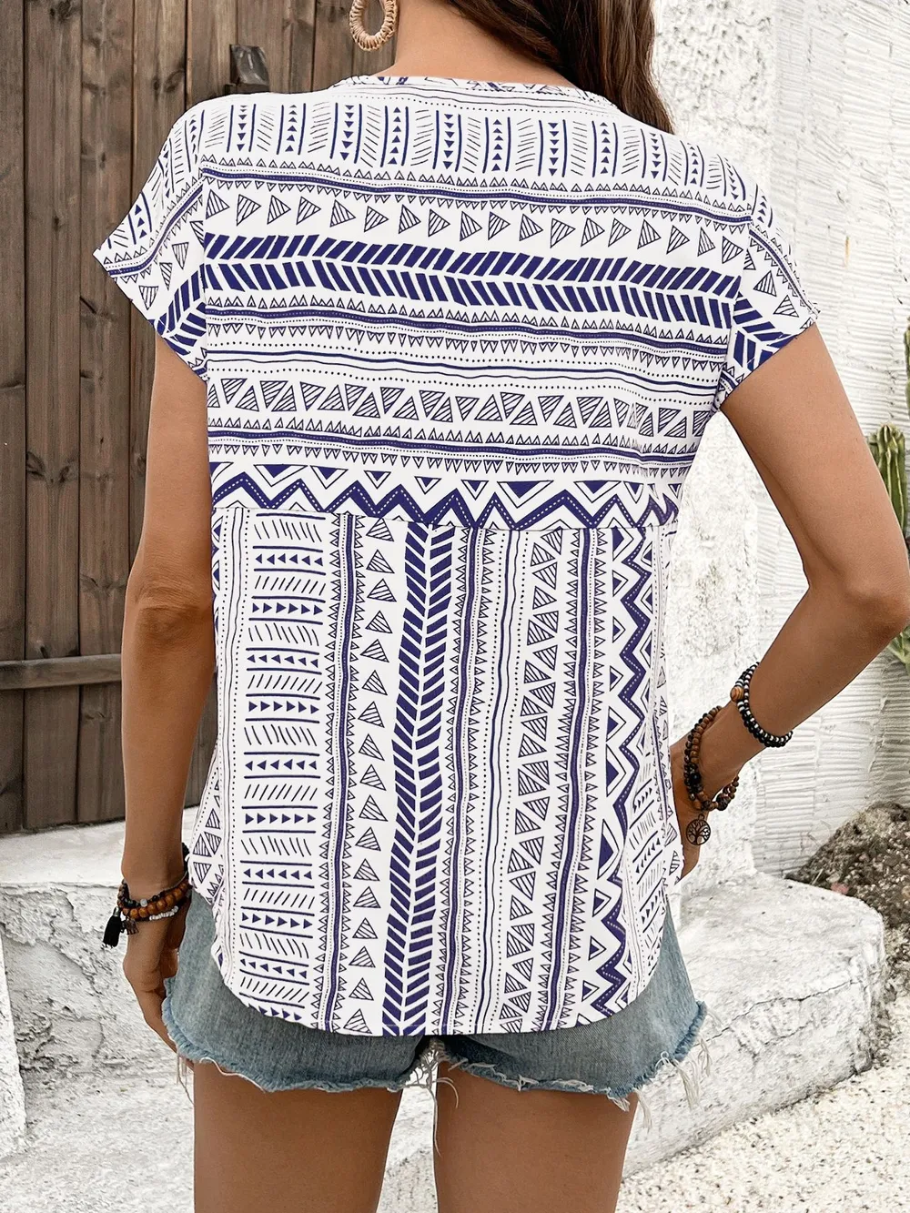 Geometric Print Short Sleeve Blouse, image 22