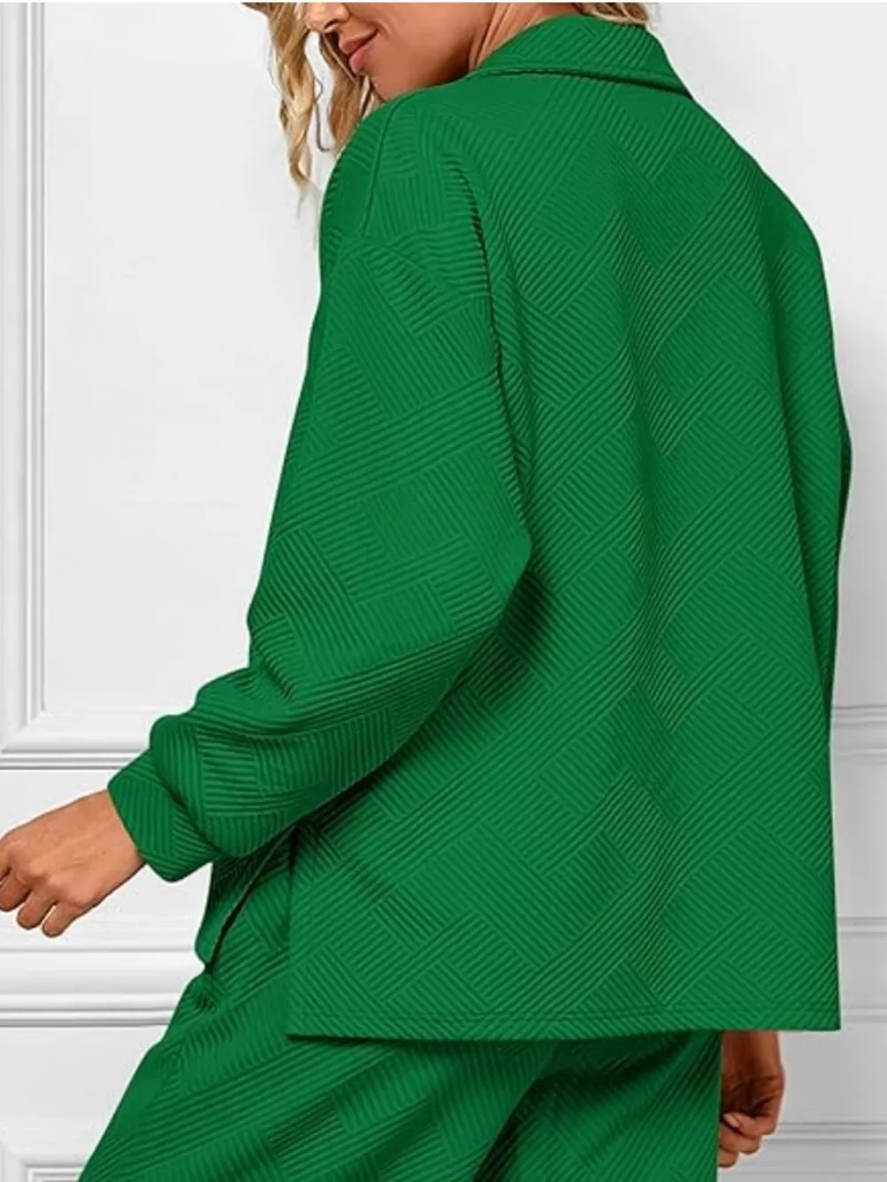 Side Slit Textured Top and Drawstring Pants Set, image 11