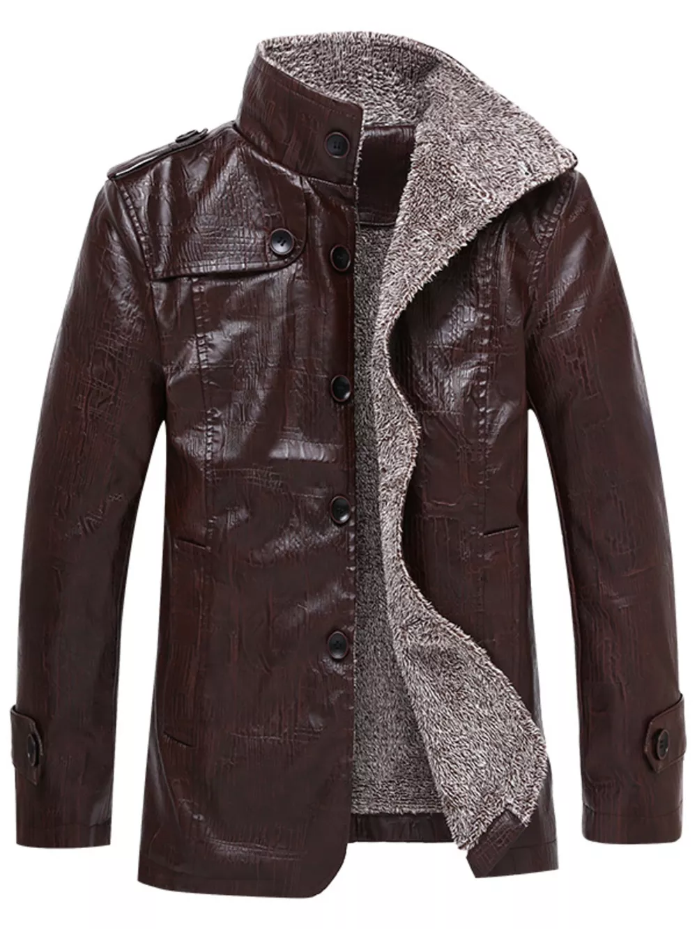 Men's Plus Size Button Up Fleece Lined Coat, image 5