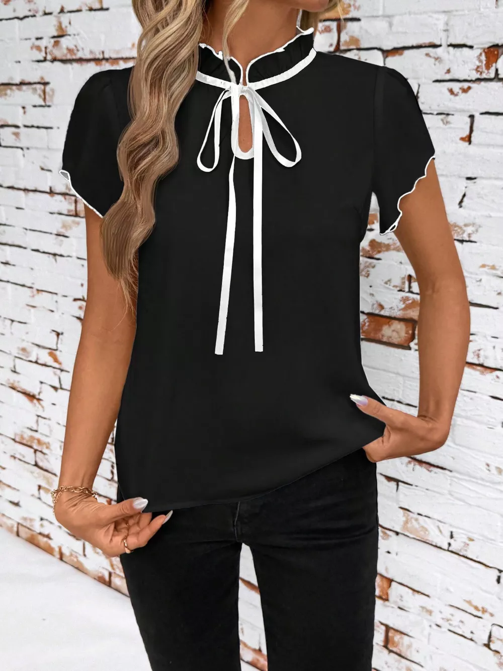 Tie Neck Short Sleeve Blouse, image 20