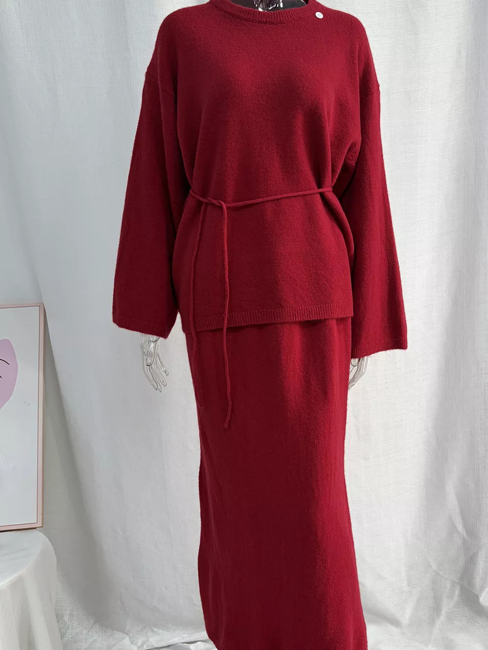 Waist-Tie Detail Sweater and Maxi Skirt Set, image 9
