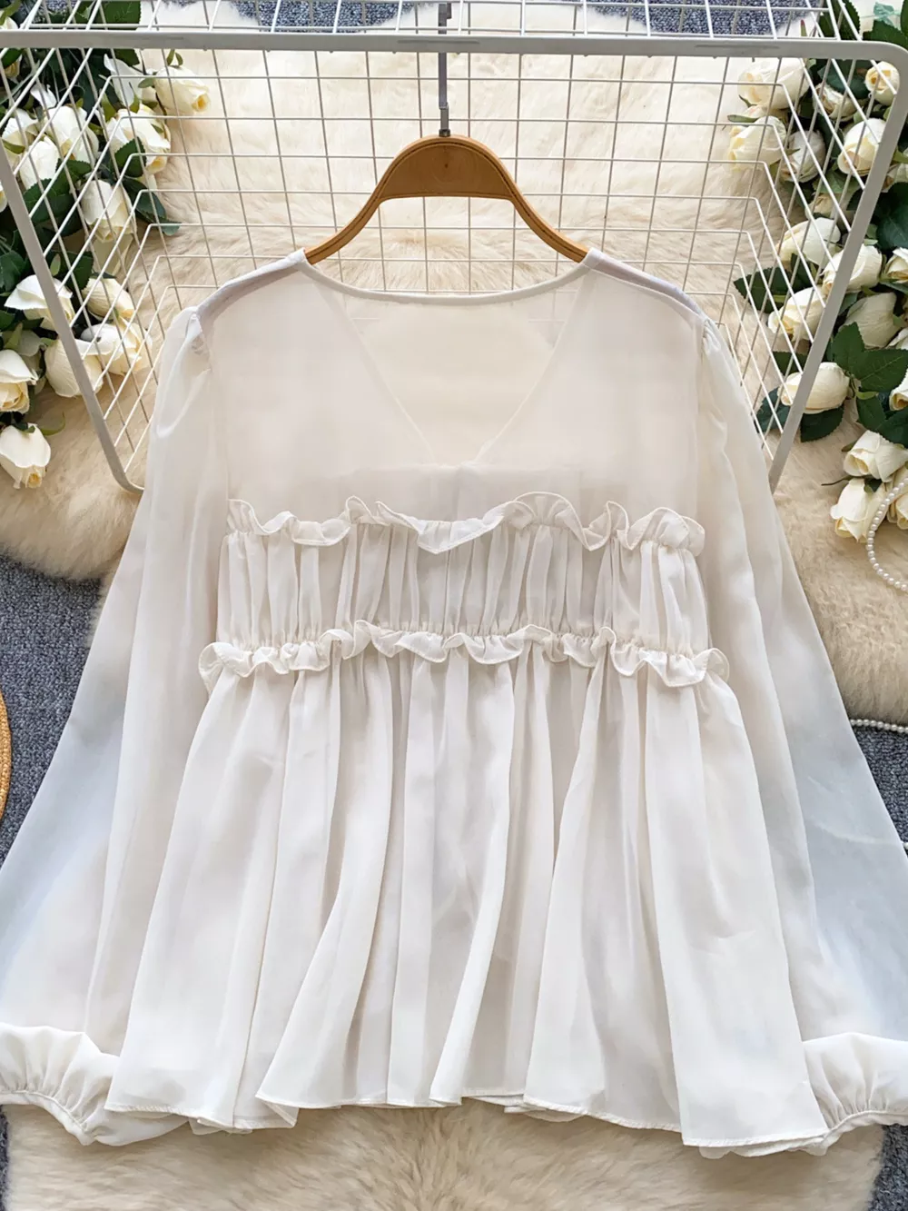 Ruffle Tie-Front Chiffon Blouse, image 2