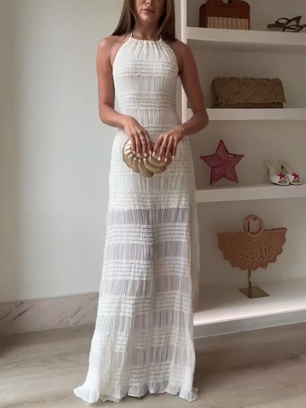 Ruched Halter Neck Maxi Dress, image 2