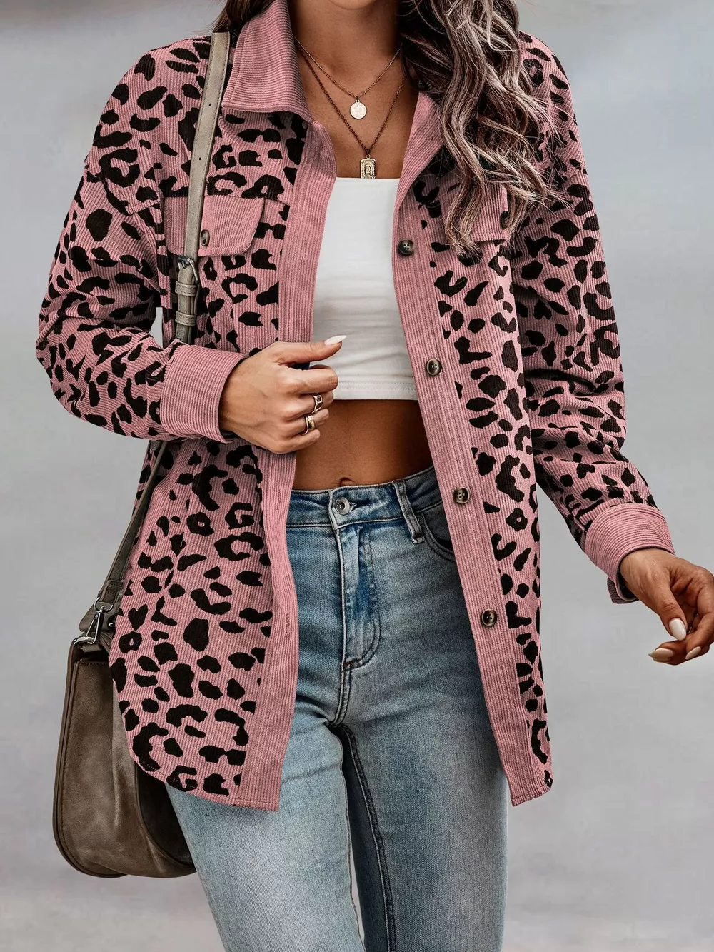 Full Size Leopard Print Button-Down Jacket Plus Size, image 21