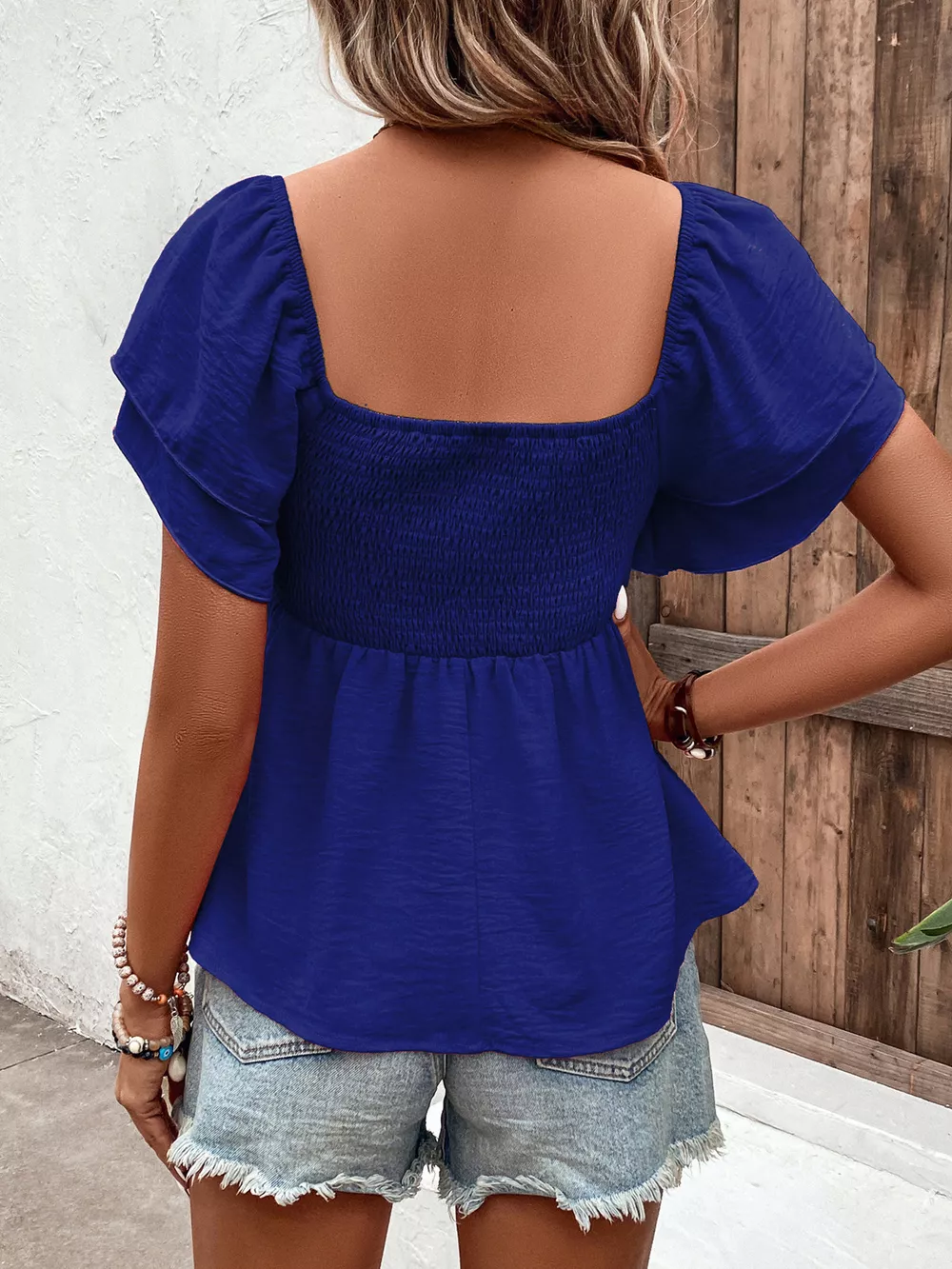 Smocked Square Neck Ruffle Sleeve Blouse, image 5